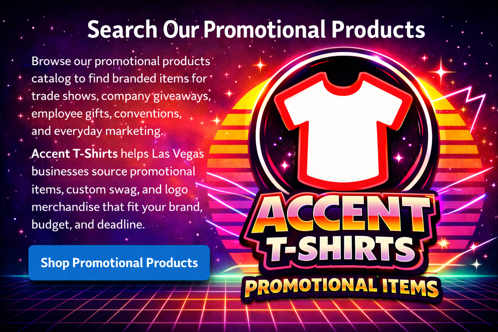 Accent T-Shirts promotional items Las Vegas hero image with custom swag and branded products