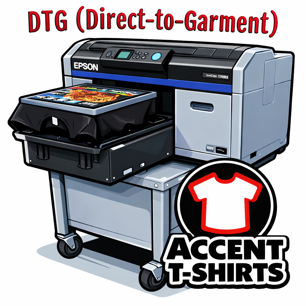 DTG printing Las Vegas cartoon graphic from Accent T-Shirts featuring direct-to-garment custom apparel printing